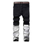 Men's ripped zipper colorblock jeans